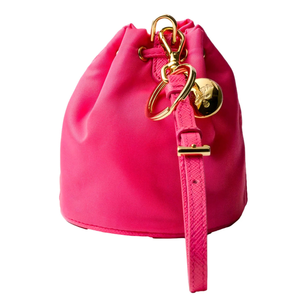 Prada Re Nylon and Saffiano Leather Trim Mini Bag Charm Keychain Peonia